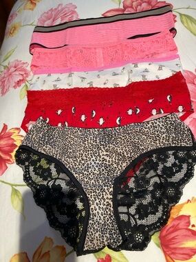 Victoria's Secret Lace & Cotton Hipster Panty Set - Pink, Red, Black, White